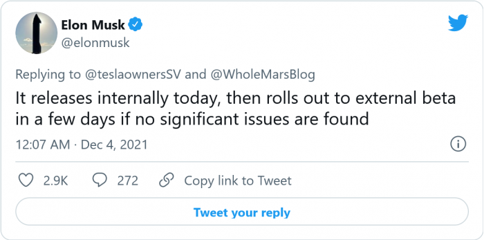 特斯拉本周末將面向合格車主推送全自動駕駛 Beta 10.6版