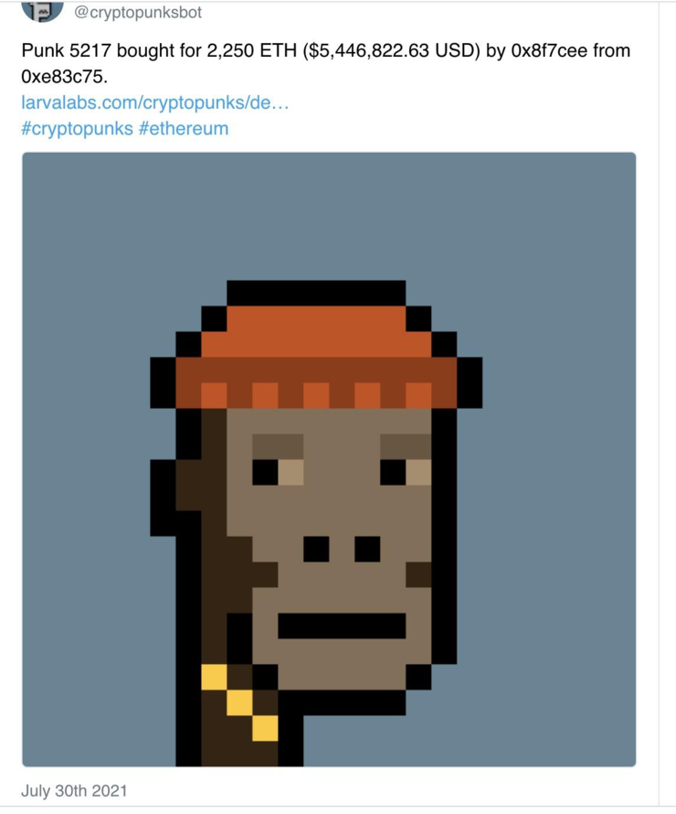 一幅被以545萬美元成交的Crypto Punk