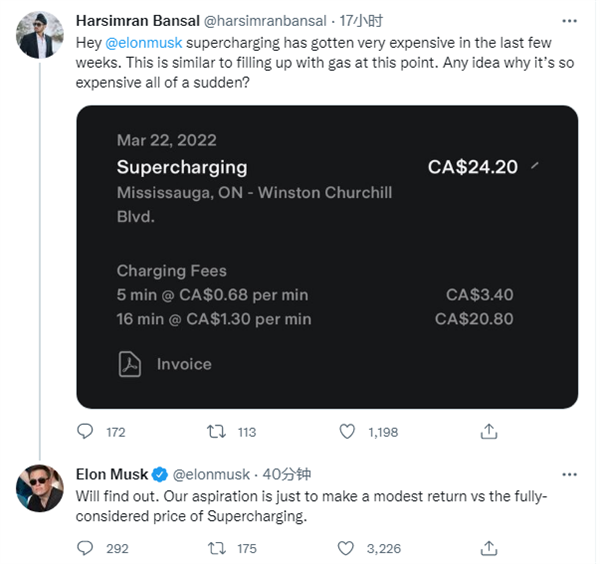 車主吐槽特斯拉超充變貴 充電堪比加油 馬斯克：我們只賺些小錢