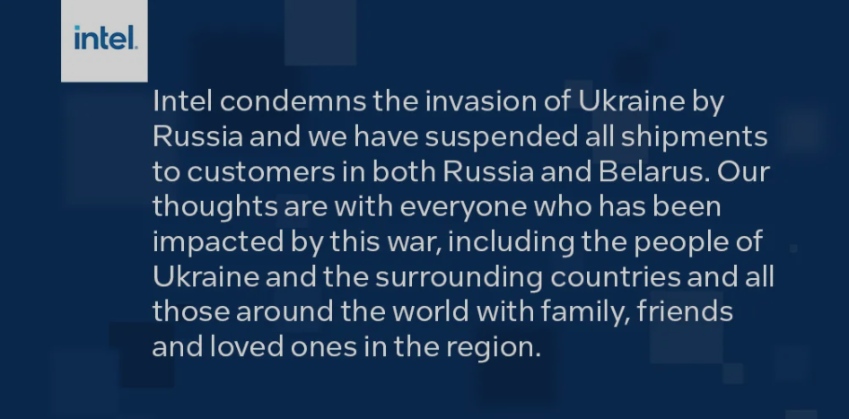 英特爾和 AMD 官方確認,已暫停向俄羅斯和白俄羅斯供貨