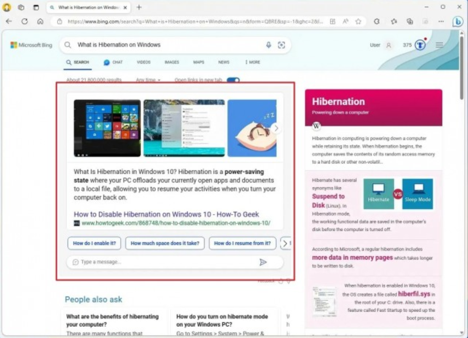 必應搜索結果頁面開始整合BingChat聊天體驗