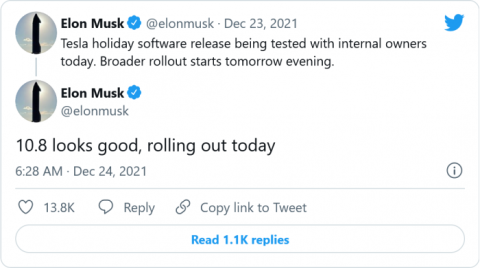 馬斯克宣布向特斯拉推出全自動駕駛測試版10.8軟件